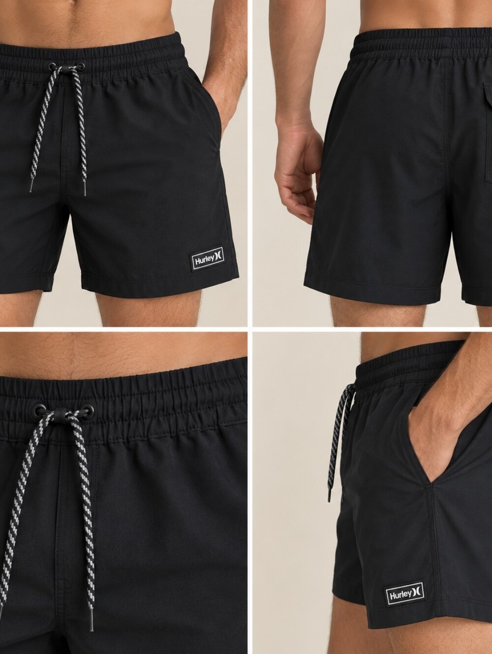Hurley Men Black Elastic Waist Hybrid Gyn & Swim Shorts Training